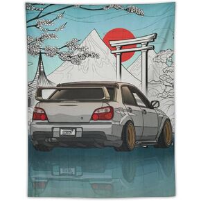 josnmre Impreza Wrx Jdm Car Art Japan Fuji Temple Sunset Tapestry Wall Hanging Funny Wall Tapestry for Bedroom Living Room Office Classroom Dorm Ceiling Home Wall Decor Art Tapestries 30"x40"