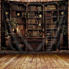 Vintage Gothic Bookshelf Tapestry, Medieval Witchy Library Book Tapestry Wall Hanging for Men Bedroom, Cool Black Victorian Tapestries Poster Blanket College Dorm Home Decor 60X40Inches