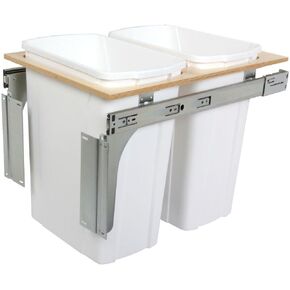 Knape & Vogt 18 in. H x 15 in. W x 23 in. D Steel in-Cabinet 35 Qt. Double Top Mount Pull Out Trash Can, White