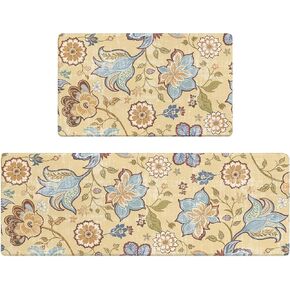 Gray Paisley Floral Kitchen Mats for Floor Cushioned Anti Fatigue Kitchen Rugs Sets of 2, Non Slip Waterproof Black Kitchen Floor Mat, Comfort Memory Foam Standing Mat for Office Laundry Desk