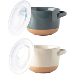 AmorArc 24 Ounces Soup Bowls with Large Handles and Lids, Stoneware Bowls Set of 4 for Soup, Cereal, Stew, Noodle, Colourful Ceramic Kitchen Bowls, Microwave&Dishwasher Safe, Multicolor