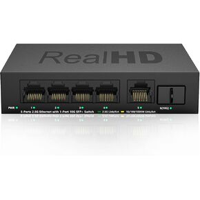 Real HD 8 Port 10Gb SFP+ Switch Unmanaged with 8 x 10 Gigabit SFP+ Ports | Multi-Gigabit 10G-2.5G-1000M | Fanless Quiet | Plug & Play | 160G Bandwidth | Sturdy Metal Casing Internet Switch
