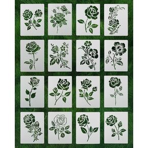 16 Pieces Flower Stencils for Painting on Wood, Reusable Floral Stencils Wall Stencils，Largel Flower Stencils for Painting on Wall Furniture DIY Crafts（7.8 x 5.8Inch）