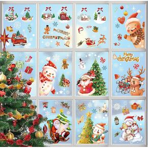 Christmas Window Clings, 169PCS Two Sided Christmas Window Stickers, Santa Claus Snowman Snowflake Christmas Window Decals Holiday Party Decorations for School Home Shop Indoor Decor, 9 Sheets