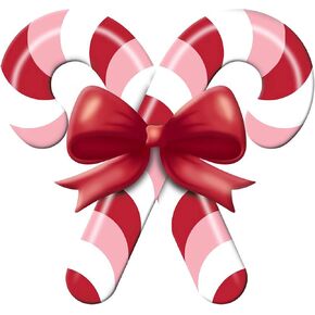 Embossed Metal Candy Cane Sign with Bow For Christmas Wreaths, Tree Toppers, Center Pieces, Floral Arrangements, Decorations, and Crafts (Light Pink, Red, White, 13" L x 12" H)