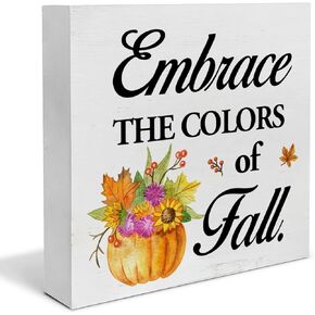 Fall Wood Box Sign Desk Decor Autumn Wood Block Sign Fall Is in the Air Sign Rustic Sunflower Corn Sign Decor 5 X 5 Inches for Tabletop Shelf Wall