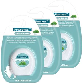 Dental Floss，Portable Micro Wax Flat Wire Floss, Effective Plaque Removal, Shred Resistant, Extra Wide Cleaning Surface, Smooth & Easy Slide, Mint Flavour- 54.6 Yards x 2 Units