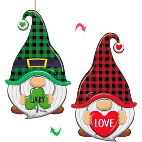 WaaHome الوردي عيد الحب علامة ترحيب وإكليل عيد القديس باتريك الأخضر لديكور الباب الأمامي مزرعة جنوم معلقة زينة الباب، عيد الحب وسانت باتريك ترحيب علامة الباب شماعات للمنزل in Kuwait