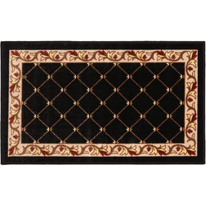 سجادة أرضية سجادة مقاومة للانزلاق للمنزل والمنزل والمزيد - شبكة تقليدية بحدود زهرية - أسود أبنوسي - 3 أقدام × 3 أقدام in Kuwait