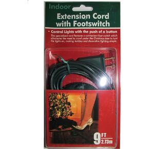 9 Foot Christmas Extension Cord with On/Off Foot Switch - - Green Christmas Tree Extension Cord with Foot Button - 3 Outlets & Polarized Plug - UL Listed