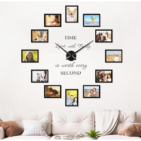 DIY Picture Frames Collage Wall Decor Family 4x6 Frames Picture Wall Decor - Large Wall Clocks for Living Room Decor Big Decorative Black Wall Clock Modern Non Ticking
