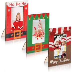 Sintuff 3 Pcs Christmas Picture Frame Christmas Photo Frame 4 x 6 Inch with Bow Decorative Wooden Frame Ornaments Gift for Christmas Home Table Tabletop Display Party Decorations (Santa)