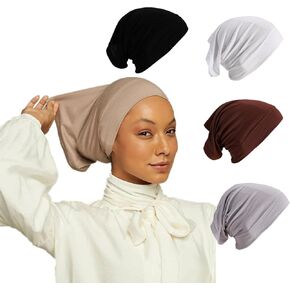 4 Pieces Stretchy Soft Modal Jersey Muslim Turban Hat Inner Hijab Scarf Caps Tube Underscarf Bonnet Headwrap Islam