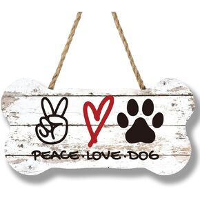 963RW Dog Lovers Gifts Dog Signs for Home Decor, Dog Bone Shape Wood Plaque Signs Decor, Dog Decorative Plaque with Hanging Rope for Dog Owner Gift, for Door and Shelf Decor 12x6 In