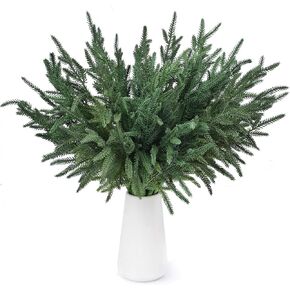 8 Pack Christmas Norfolk Pine Branches, 17 Inch Faux Greenery Norfolk Pine Stems Artificial Christmas Branches Pine Needles for DIY Craft Garland Home Table Decor