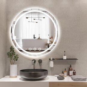 Round LED Bathroom Mirror 30 Inch,Round Bathroom Mirror with Light,Dimmable,3000K/4000K/6000K Adjustable,Anti-Fog Round LED Lighted Mirror,Brightness Memory Round LED Mirror for Bathroom
