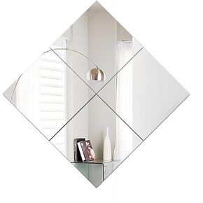 AUNMAS 9Pcs Acrylic Wall Mirror Sheet, Self Adhesive Acrylic Mirror Tiles Shatterproof Clear Mirror Tile Wall Stickers for DIY Home Wall Decor, 5.9 inch