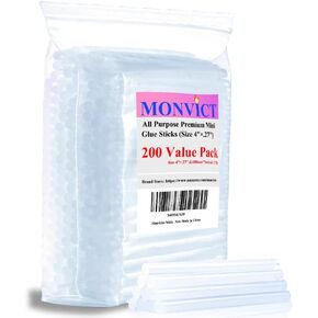 Mini Hot Glue Gun Sticks, 200 Pack MONVICT Glue Sticks with 4" Long 0.27" Diameter, Craft Hot Glue Pastes All Purpose Hot Melt Glue Sticks for Most Glue Guns, Clear Glue Sticks for DIY, Arts & Crafts