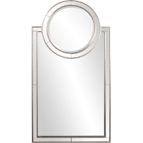Howard Elliott 92042 Cosmopolitan Rectangular Vanity Mirror with Round Mirror Accent, Distressed Silver Leaf