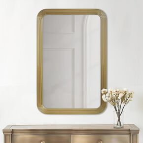 Madison Park Wall Mirror for Bedroom, Large Hanging Trendy Decor Mirror for Living Room, Fluted Detail Frame with Rounded Corners Entryway Mirror, Ready to Hang Bedroom Wall Decor, Aurelia, 35"H Gold