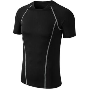 Men's Short Sleeve Compression Shirt Fast Perspiration, Cool and Dry, Sports Baselayer T-Shirts Tops, Athletic Workout Shirt, Black, L