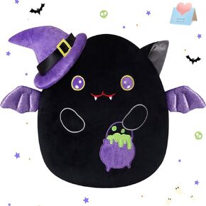 Halloween Bat Plush,Black Bat Stuffed Animals with Purple Wizard Hat Witch Cauldron,Cute Halloween Bat Plush Toy,11.8'' Soft Halloween Bat Plushie Pillow Halloween Decoration Gifts for Kids