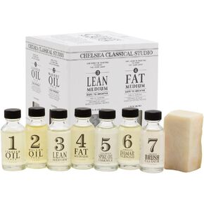 Chelsea Classical Studio Complete Oil Painting Mediums Sampler Set - Sampler Set of Brush Cleaners, Varnishes, Mediums, Linseed Oil, Walnut Oil, and Brush Soap - [Sampler Set]