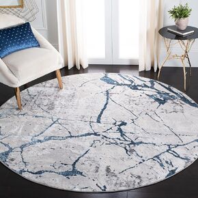 SAFAVIEH Amelia Collection 5' Round Grey/Blue ALA293F Modern Abstract Non-Shedding Living Room Dining Bedroom Foyer Area Rug
