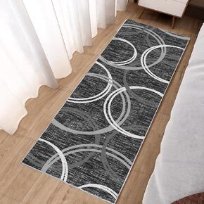 Modern Black Red Area Rugs for Living Room, 6x9 Large Faux Wool Carpet with Abstract Circles Line Design for Bedroom, Machine Washable Non-Slip Wool Rugs 6'x9', Black/Red/Grey