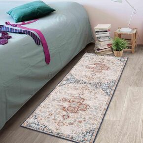 Vintage Area Rug 6x9 Washable Rug Non Slip Vintage Distressed Carpet Ultra-Thin Low Pile Traditional Floor Cover Oriental Medallion Throw Rugs for Living Room Bedroom Dinning Room Teal