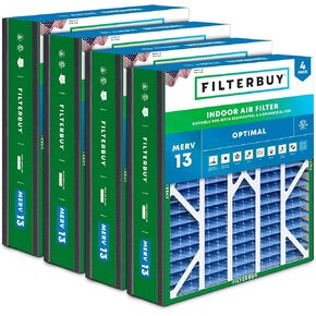 Filterbuy 20x25x5 Air Filter MERV 13 Optimal Defense (4-Pack), Pleated HVAC AC Furnace Air Filters for Trion Air Bear, Generalaire, Skuttle, and More (Actual Size: 19.63 x 24.13 x 4.88 Inches)
