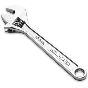MAXPOWER Adjustable Wrench 8-inch Heavy Duty Spanner with Wide Caliber Opening, Premium Cr-V Steel, Chrome Plated - SAE