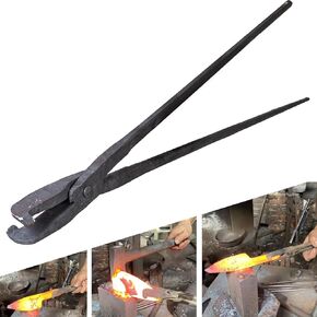 Blacksmith Tongs Hand-Forged Carbon Steel Forge Tongs, 18 inches, 1100g, Riveted Construction (Teeth Tong)