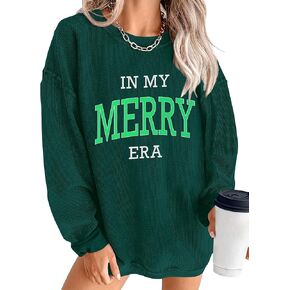 Women Merry Sweatshirts Oversized Corduroy Christmas Sweatshirt Funny Xmas Letter Print Long Sleeve Pullover Top