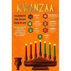 Kwanzaa Poster with Seven Principles, 12 "x 18" Kwanzaa Decoration, Quality Print Kwanzaa Wall Canvas, Kinara Art