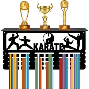 CREATCABIN Soccer Medal Hanger with Trophy Shelf Upgraded Sports Football Medal Holder Display Shelf Ribbon Wall Hangers Metal Wall Mount Frame Shelf for Hanging over 70 Medals Medalist 15.7 x 7.9Inch
