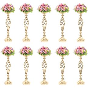 Janedream 10 PCS Metal Gold Centerpieces for Table, 23in Gold Candle Holder with Hollow Design, Flower Arrangement Decoration for Wedding Reception Birthday Party Restaurant Home Decor