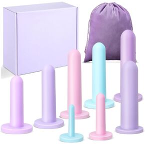 Geiserailie 8 Pcs Silicone Dilator Set Pelvic Floor Strengthening Device Pelvic Floor Muscle Trainer Exerciser Comfortable Silicone Stretcher with Storage Bag and Box for Women, 8 Different Sizes