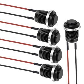 5Pcs 12mm Latching Push Button Switch 12V 24V 36V 110V ON-Off IP65 Waterproof Push Button Switch with pre-Wiring Without LED