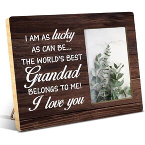 NGAEAK Grandpa Gifts From Grandson Granddaughter, Rustic Best Grandad Wood Picture Frame, Birthady Christmas Father's Day Gifts for Grandpa, Display Photo 4 x 6 Inch