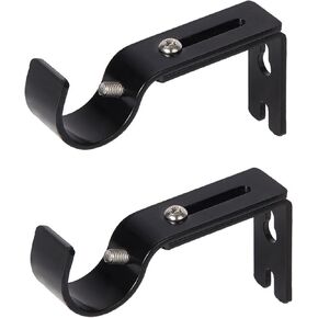 Adjustable Curtain Rod Brackets - Heavy Duty Iron Curtain Rod Holders and Curtain Rod Hooks, Easy Install Curtain Rod Extender, Secure Curtain Rod Holder for 1 Inch Rod, Black (2 Pack)