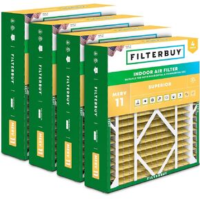 Filterbuy 24x25x5 Air Filter MERV 11 Allergen Defense (4-Pack), Pleated HVAC AC Furnace Air Filters Replacement for Carrier FILXXCAR0024, Maytag, and More (Actual Size: 23.63 x 24.69 x 4.25 Inches)