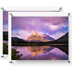 2 Pack (20" x 30") Clear Acrylic Wall Mount Floating Frameless Picture Frame Double Panel Plexiglass Display with Metal Standoff for Photos Artwork Posters Paintings (Full Frame is 23"x33")