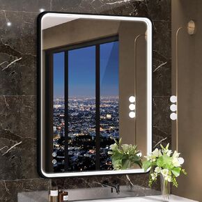 مرآة حمام SBAGNO LED مع أضواء، مرايا مضاءة LED لجدار الحمام، مرآة زينة مضاءة مضادة للضباب مقاس 24 × 32 بوصة، مرآة حائط LED مضاءة قابلة للتعتيم، مضادة للضباب، مقاومة للكسر، 2700K/4000K/6000K in Kuwait