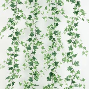 4 Strands Fake Plants Artificial Vine Ivy 71 "Fake Vine Silk Green Leaves Faux Hanging Plant Greenery for Bedroom Home Wall Party Wedding Arch Apartment Room Decor (Ivy White)