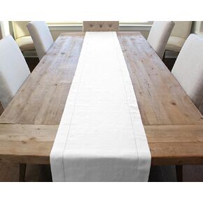 CleverDelights White Hemstitch Table Runner - 16" x 120" - 55/45 Linen Cotton Blend