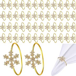 Zhehao 100 Pcs Christmas Snowflake Napkin Rings Crystal Napkin Holders Set Metal Napkin Buckles Rhinestone Serviette Buckle for Xmas Thanksgiving Wedding Party Holiday Dinner(Gold)