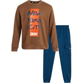DKNY Boys' Active Joggers Set - 2 Piece Ultra Soft Fleece Pullover Hoodie Sweatshirt and Jogger Sweatpants for Boys (4-12)