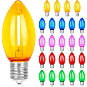 C7 Led Replacement Christmas Light Bulbs,C7 Shatterproof Multicolor Clear LED Bulbs(Pack of 25),C7/E12 Candelabra Base,Commercial Grade Holiday Bulbs for Indoor and Outdoor String Lights