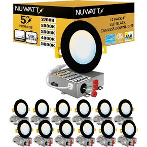 NUWATT 12 Pack 4 Inch Ultra-Thin Bronze LED Recessed Lighting, 5CCT 2700K/3000K/3500K/4000K/5000K Selectable, 630 Lumens, IC Rated, Dimmable Canless Wafer Light, Slim Panel Light, Metal J-Box, ETL